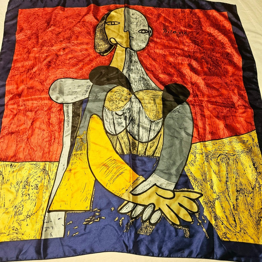 Picasso Art Print Scarf Large Multicolor Cubist Portrait Satin Square Scarf